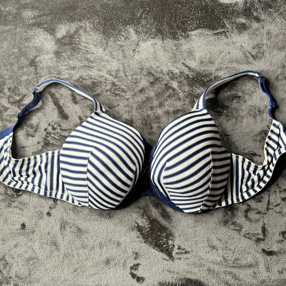 Cacique Lightly Lined Full coverage Bra 44C Navy and White Stripe Lane Bryant
